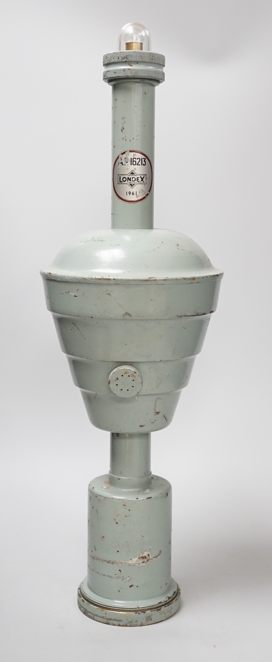 A Londex pale blue Royal Naval floating signal lamp, numbered AP16213 1961, height 53cm